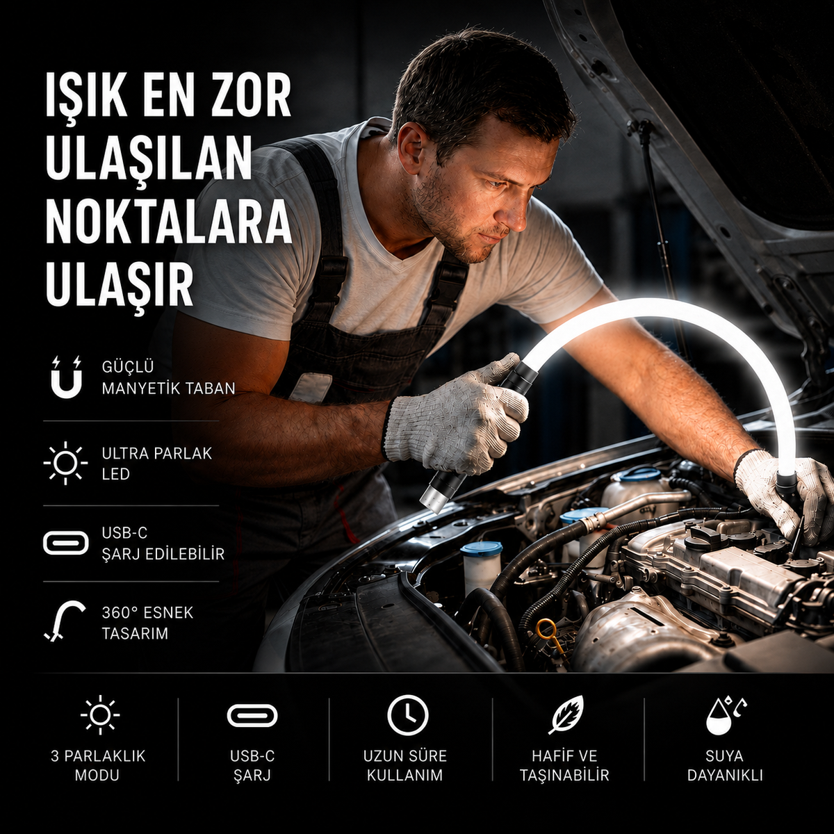 AutoFlexTR Esnek Araç Bakım ve Tamir Lambası